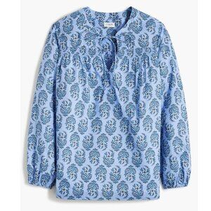 J. Crew Blue Floral Split Neck Popover 3/4 Sleeve Cotton Top - XS